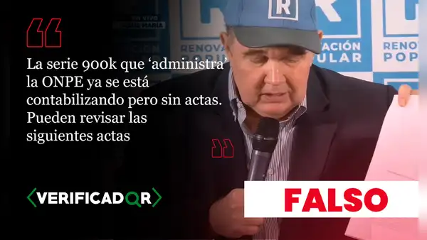 Es falso que 43 mesas de sufragio de la serie 900 mil fueran contabilizadas sin actas de escrutinio, como afirmó RLA