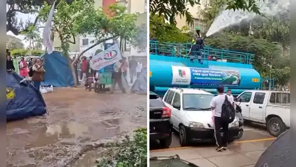 Cisternas de Jesús María mojan a manifestantes de JP en parque y municipio responde: “No es un tema político”