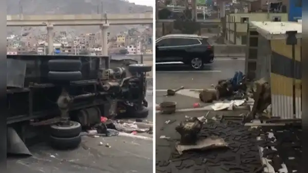 Accidente en Vía Evitamiento genera congestión vehicular: camión se volcó cerca de Puente Nuevo