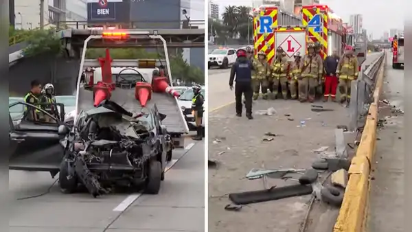 Accidente en Vía Expresa: auto choca con guardavía y termina destruido cerca de la estación Canadá del Metropolitano