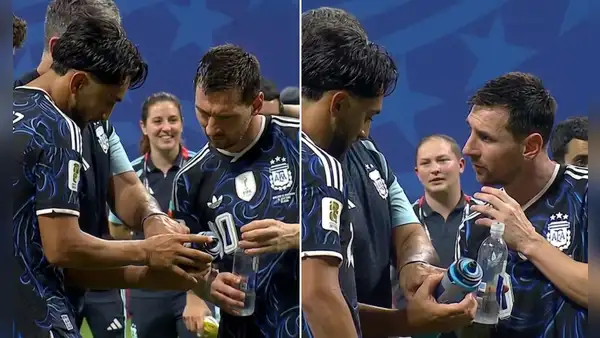 ¿Qué decía? Lionel Messi protagoniza curiosa reacción al revisar la botella que olvidó Pickford tras la derrota de Inglaterra