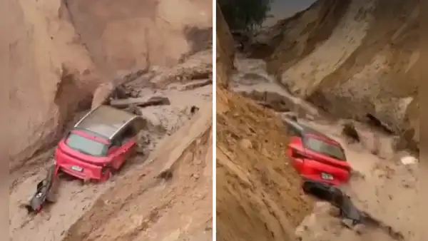 Auto cae en forado causado por huaicos en la carretera Costanera que conecta Tacna y Moquegua: chofer se salvó de milagro