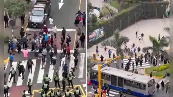 Policías y transportistas se enfrentan por carril exclusivo del Corredor Azul en la Av. Arequipa
