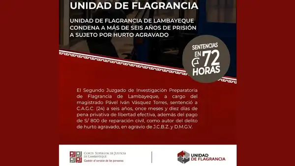 Lambayeque: condenan a casi 7 años de prisión por hurto agravado de trimóvil