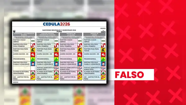 Esta imagen no muestra la cédula de sufragio oficial que se utilizará en Puno para las Elecciones Regionales y Municipales 2026