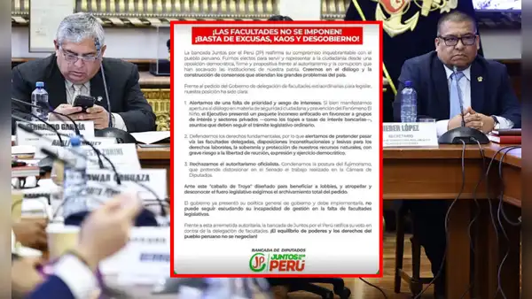 JP acusa al Ejecutivo de usar facultades como "caballo de Troya" y exige archivar el pedido: "Basta de desgobierno"
