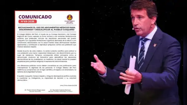Colegio Médico del Perú rechaza expresiones de Rafael Santos sobre ciudadanos de Cusco: "El pueblo cusqueño merece respeto"