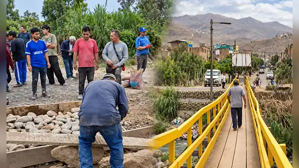 Más de 100 vecinos de Comas y Puente Piedra levantan puente artesanal ante El Niño, denuncian abandono de autoridades: "No se hacen presente"