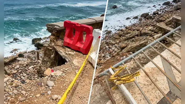 Pisos resquebrajados y rejas caídas: el fuerte oleaje agrava el deterioro del malecón de La Herradura