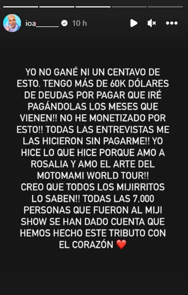 IOA revela que tiene que pagar una deuda de 60 mil dólares. Foto: ioa/ instagram IOA revela que tiene que pagar una deuda de 60 mil dólares. Foto: ioa/ instagram