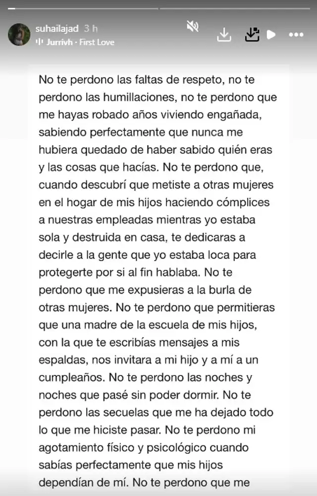 Suhaila Jad lanzó fuertes críticas hacia André Carrillo en redes sociales.