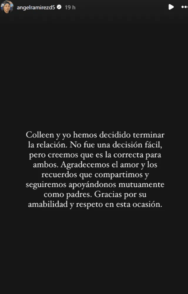 Comunicado de Ángel Ramírez. Foto: Instagram Comunicado de Ángel Ramírez. Foto: Instagram