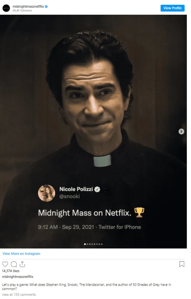 La serie Midnight Mass está disponible en Netflix desde el 24 de setiembre de 2021. Foto: Instagram