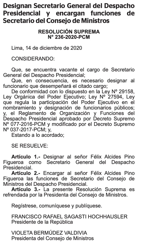 Félix Pino Figueroa es designado como secretario general del despacho presidencial