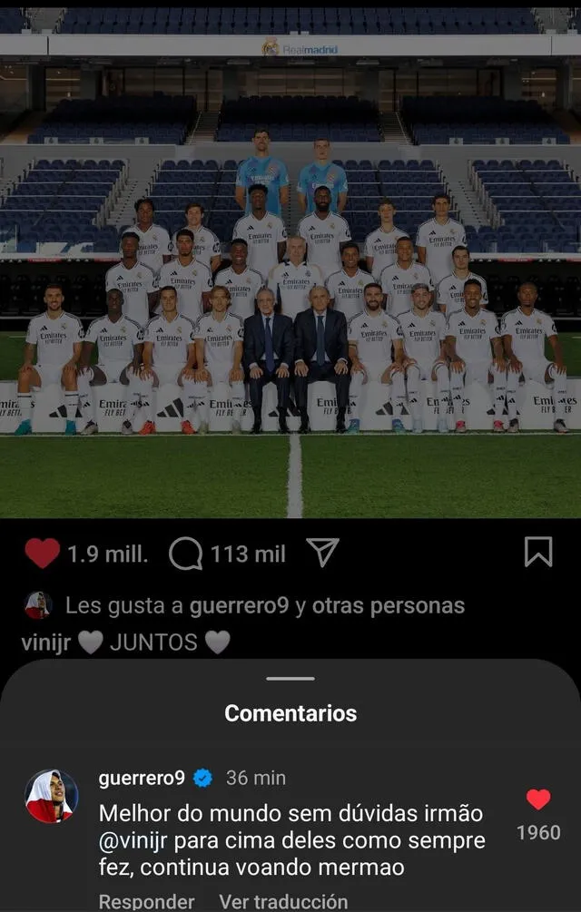 Mensaje de Paolo Guerrero a Vinicius. Foto: captura de Instagram   