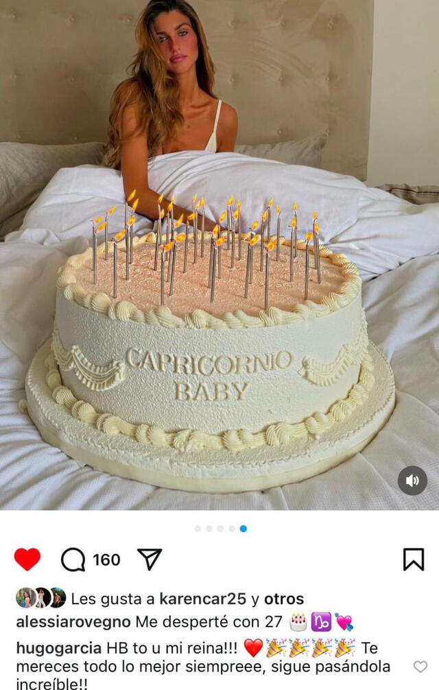 Alessia Rovegno presumiendo su torta nueva y el saludo de su ex Hugo García. Foto: Instagram. 