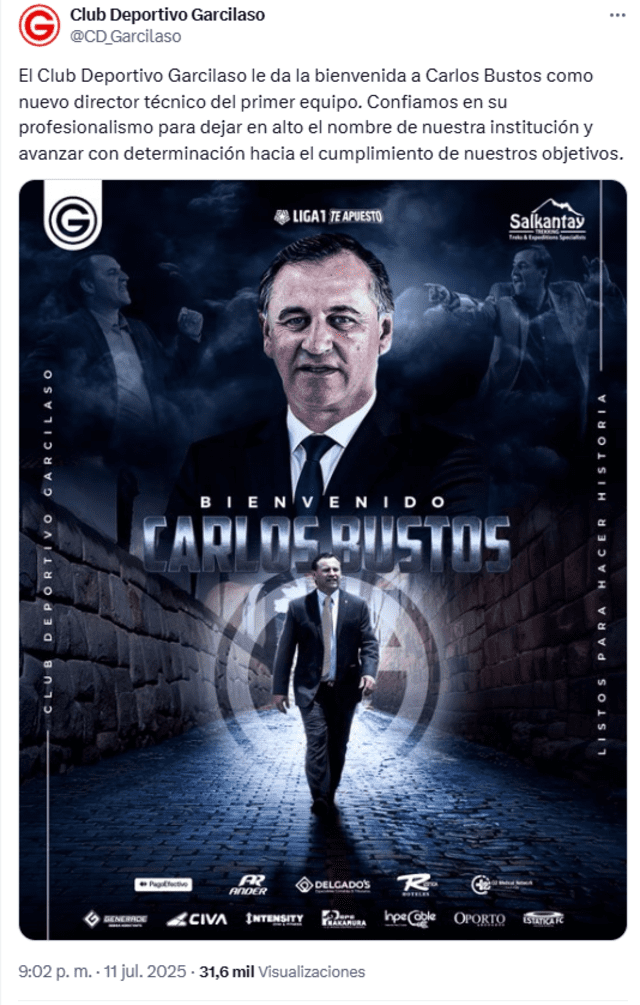 El club anunció la llegada del entrenador. Foto: vía X El club anunció la llegada del entrenador. Foto: vía X