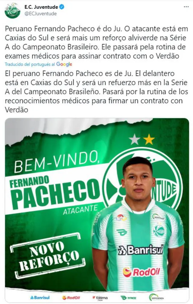 Juventude anunció la incorporación de Fernando Pacheco por todo el 2021.