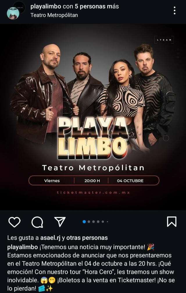 Playa Limbo le dará la oportunidad a a sus fans de elegir que canciones quieren escuchar en su concierto del Teatro Metropólitan. Foto: Instagram/ @playalimbo   