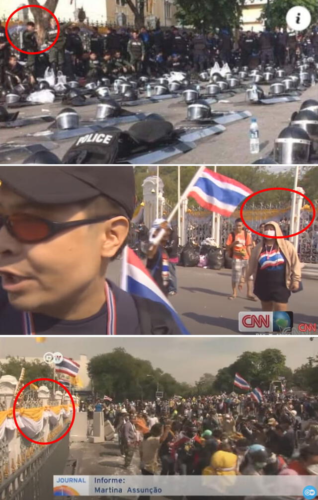 Telas en las enrejadas de la casa de Gobierno de Tailandia durante en la manifestación del año 2013. Foto: captura  de CNN y DW.