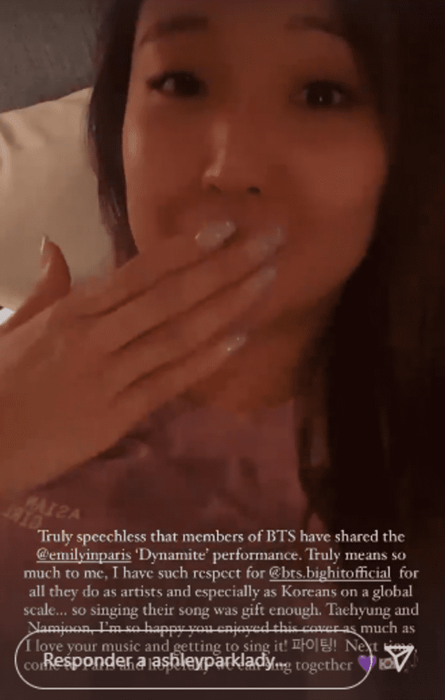 Ashley Park subió una historia para agradecer a BTS. Foto: captura/Instagram