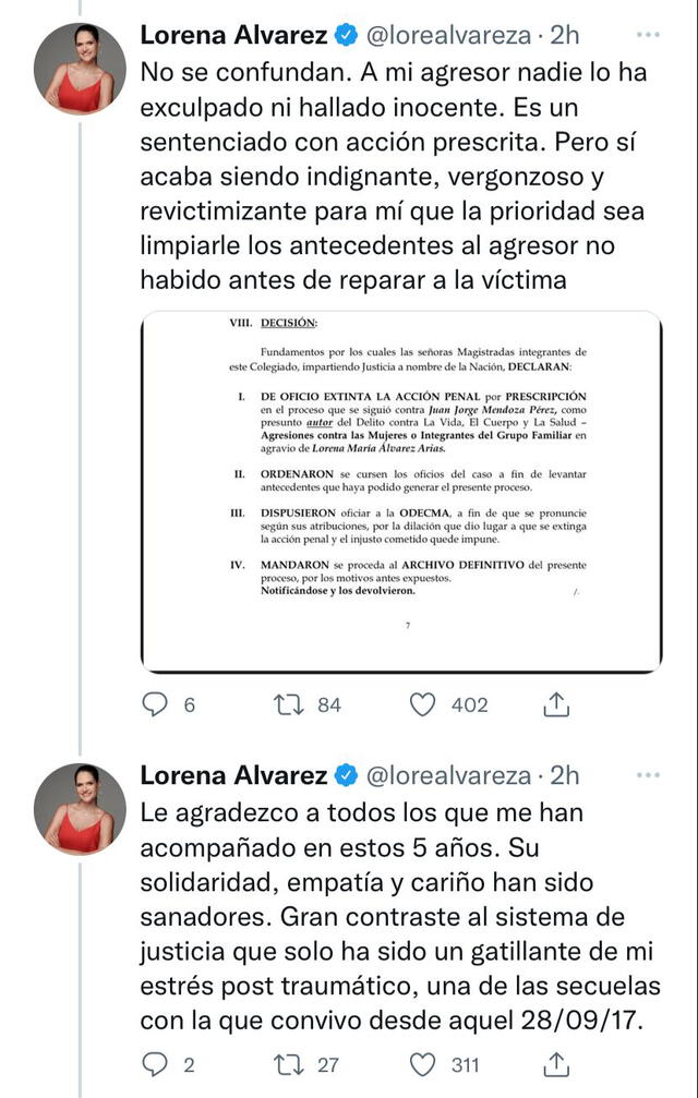 Lorena Álvarez expresa su molestia tras fallo del Poder Judicial