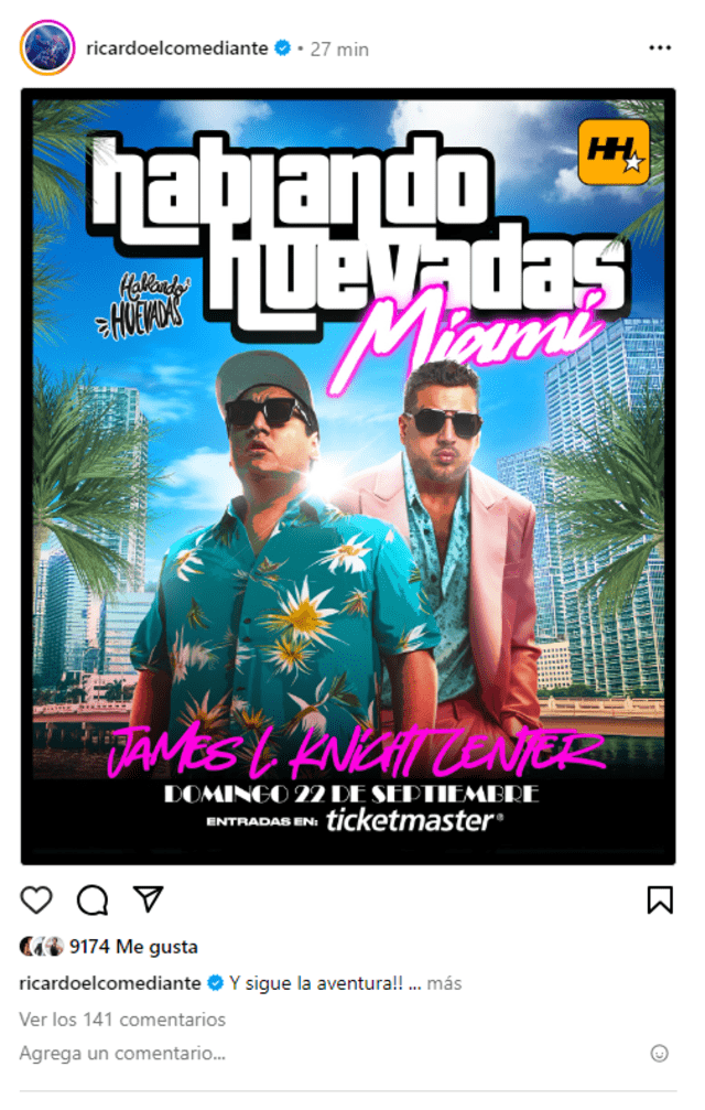 'Hablando Huevadas' anunciaron un nuevo show en Miami tras su sold out en Nueva York. Foto: Ricardo Mendoza/Instagram   