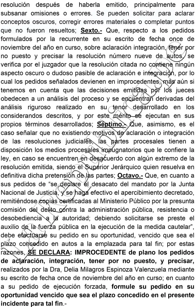  Decisión del juez Juan Torres Tasso sobre el pedido de aclaración de Delia Espinoza.   