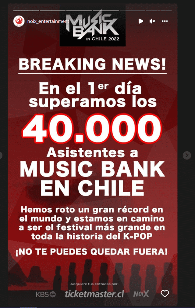 Music Bank Chile 2022, entradas