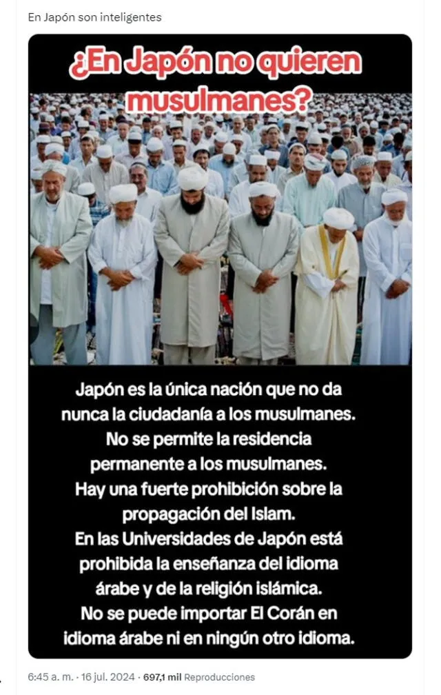 <em> Desinformación sobre el islam en Japón. Foto: captura de X</em>   