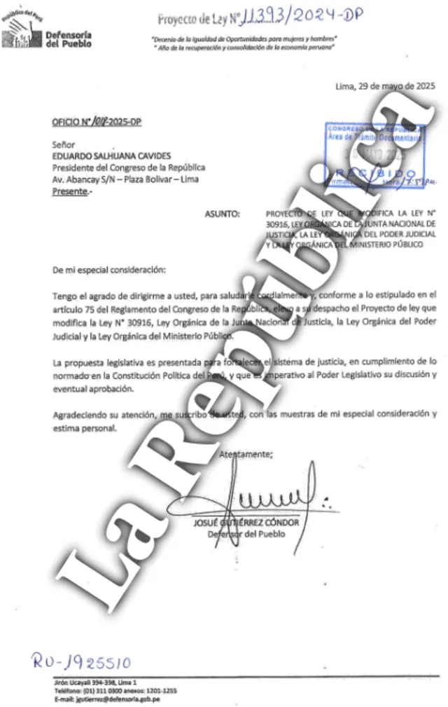 Documento del proyecto de ley N°11393/2024-DP que busca modificar la ley orgánica de la JNJ, PJ y MP Documento del proyecto de ley N°11393/2024-DP que busca modificar la ley orgánica de la JNJ, PJ y MP