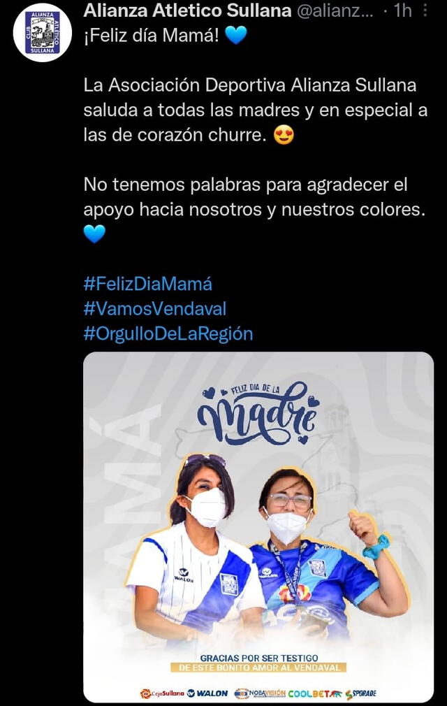 Saludo de Alianza Atlético por el Día de la Madre. Foto: captura