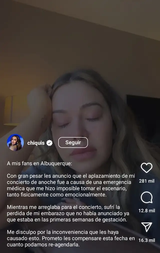 Chiquis Rivera tuvo que cancelar su concierto en Albuquerque debido a que sufrió un aborto espontáneo. Foto: Instagram/@chiquis   