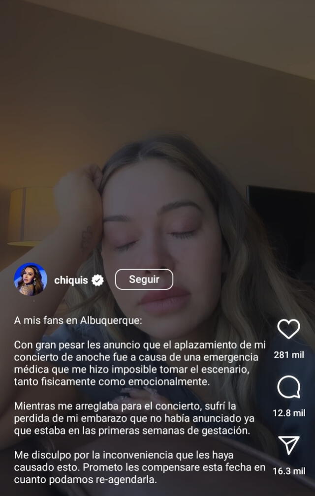  Chiquis Rivera tuvo que cancelar su concierto en Albuquerque debido a que sufrió un aborto espontáneo. Foto: Instagram/@chiquis<br><br>    