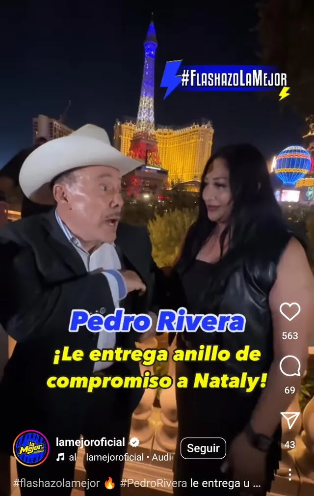  Don Pedro Rivera pide matrimonio en las Vegas a su actual novia Nataly Rodríguez. Foto: Instagram lamenoroficial   