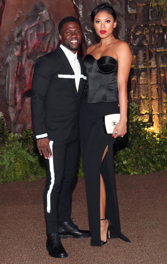 HOLLYWOOD, CA - DECEMBER 11:  Kevin Hart (L) and Eniko Parrish attend the premiere of Columbia Pictures' "Jumanji: Welcome To The Jungle" on December 11, 2017 in Hollywood, California.  (Photo by Christopher Polk/Getty Images)