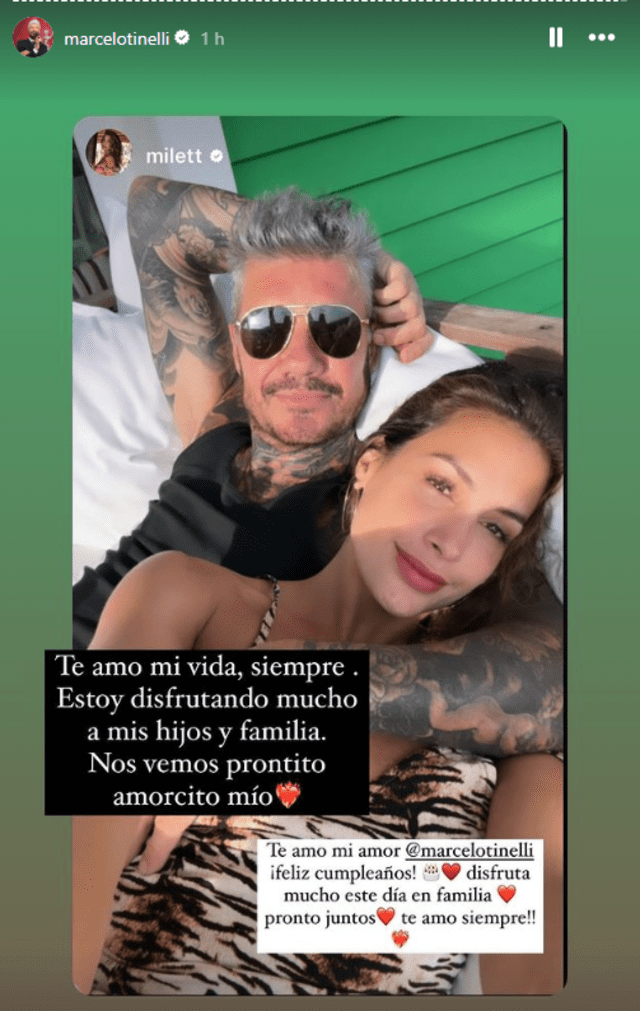 Milett Figueroa dedicó románticas palabras a Marcelo Tinelli y él no dudó en responder el saludo de su novia. Foto: Instagram/Milett Figueroa   