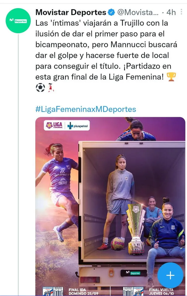 Esta es la publicación que colgó la cuenta de Movistar Deportes. Foto: Twitter