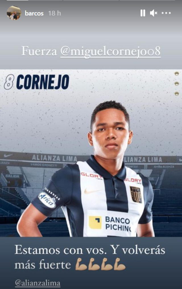 Hernán Barcos fue otro de los jugadores de Alianza Lima en mandar su mensaje de aliento a Cornejo. Foto: captura instagram