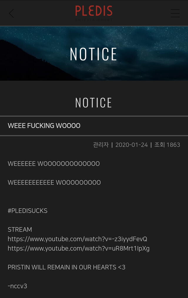 En el site de PLEDIS Entertainment aparecieron enlaces que redirigían a videos de PRISTIN.