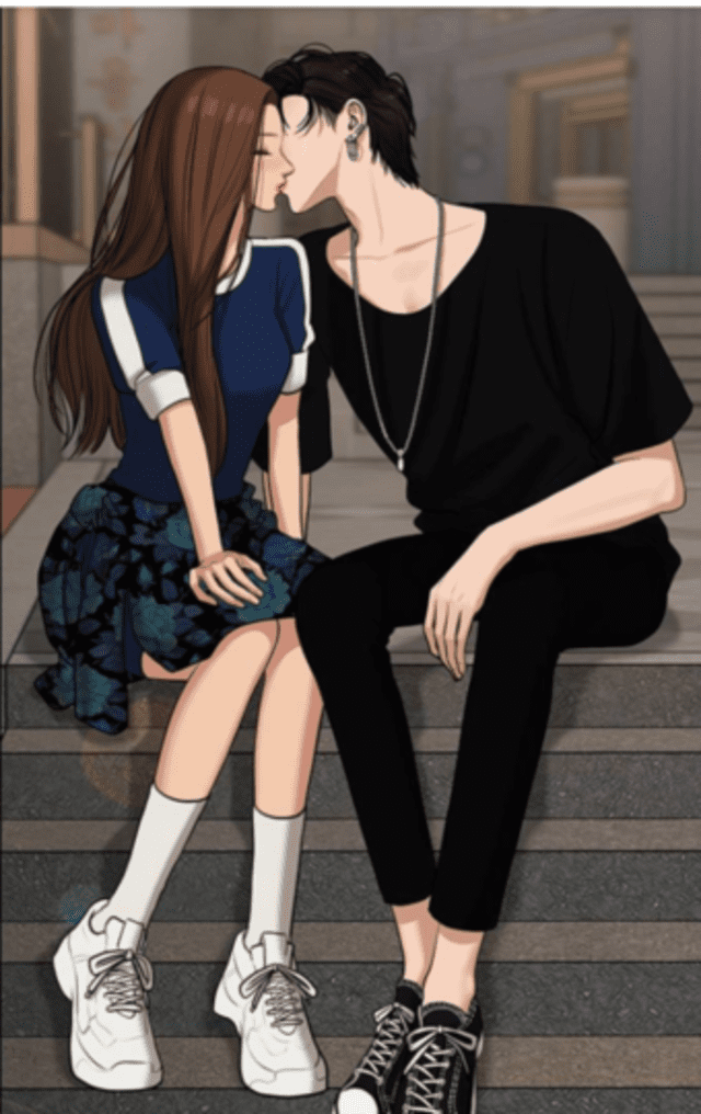 El primer beso de Jugyeong y Seojun en el webtoon Tru beauty. Foto: Webtoons