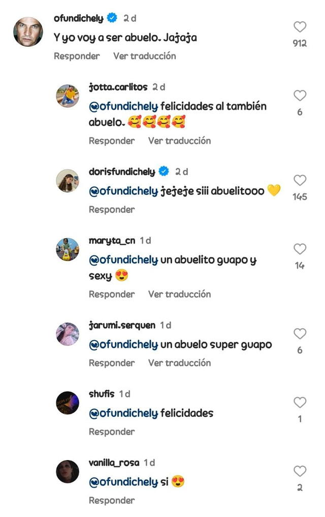 Orlando Fundichely se mostró contento ante la noticia del embarazo de su hija. Foto: Doris Fundichely/Instagram   