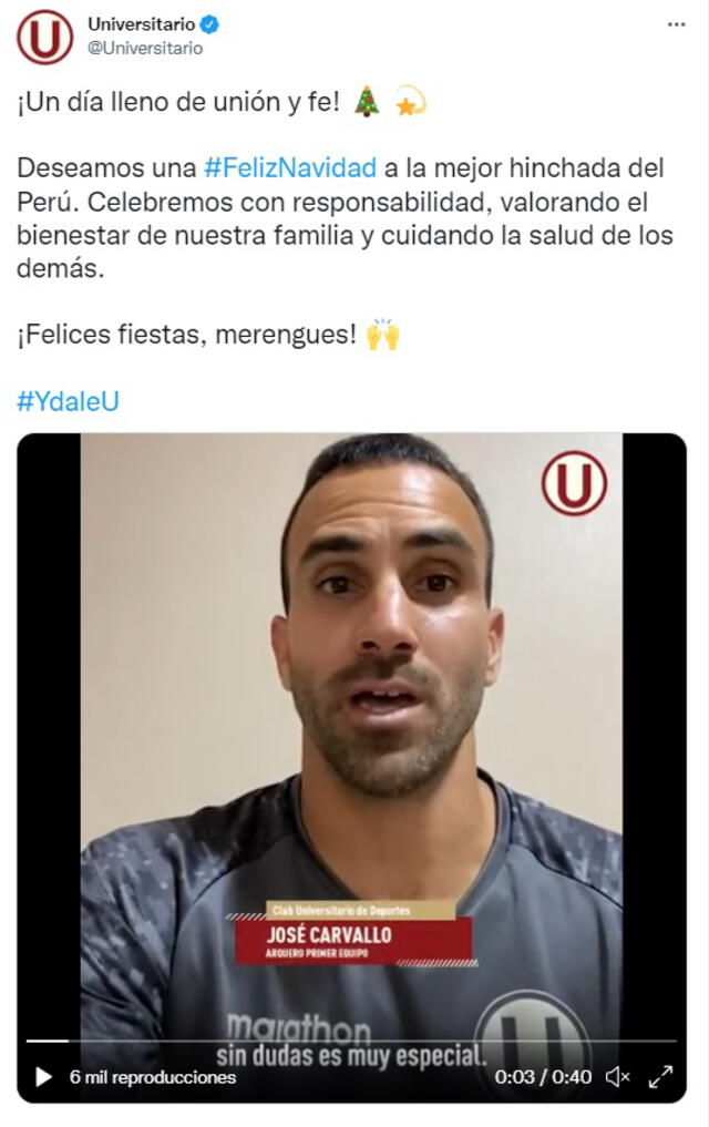 El saludo de José Carvallo. Fuente: Univeristario de Deportes