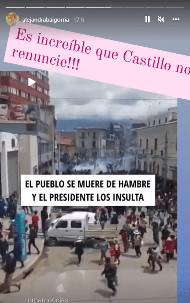 Alejandra Baigorria compartió imágenes sobre las protestas por el paro de transportistas y pidió renuncia de pedro Castillo. Foto: Instagram
