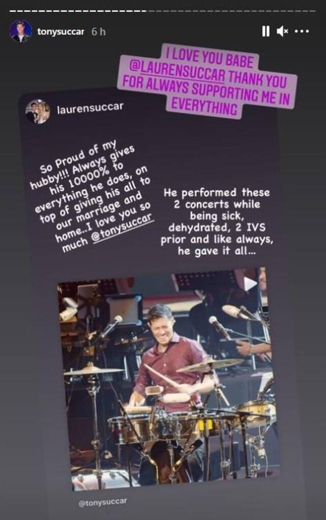Lauren Succar le demuestra su apoyo al músico peruano. Foto: Tony Succar/ Instagram