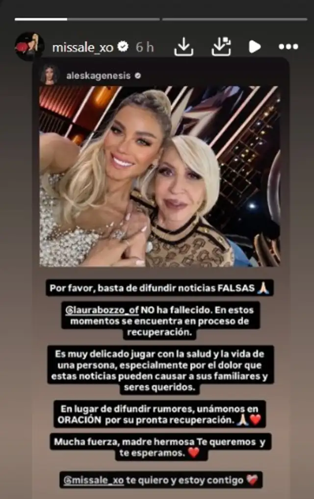 Hija de Laura Bozzo repostea sentido mensaje sobre la salud de la conductora de televisión. Hija de Laura Bozzo repostea sentido mensaje sobre la salud de la conductora de televisión.