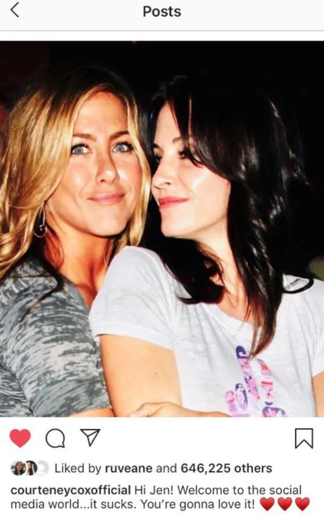 Courtney Cox le envió este mensaje a Jennifer Aniston