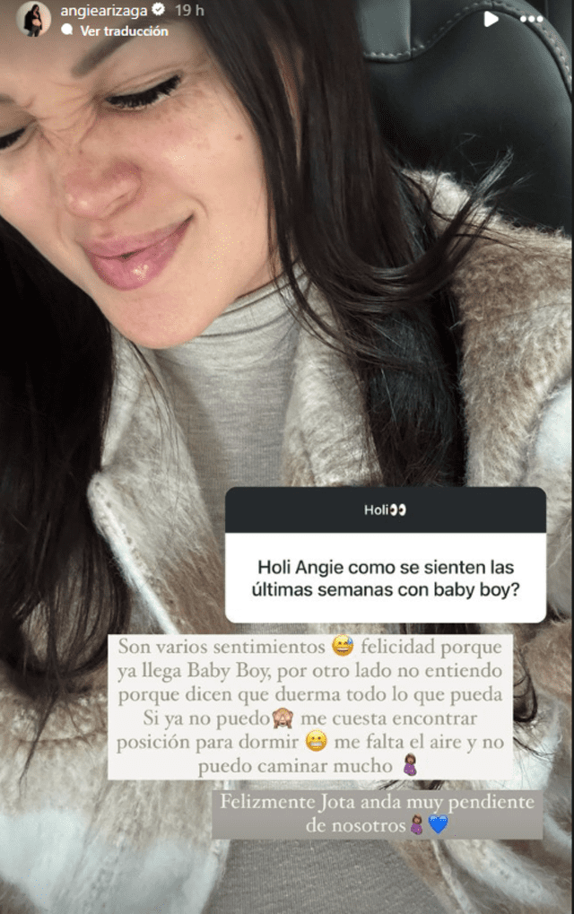 Mensaje de Angie Arizaga en Instagram describiendo como viene atravesando sus últimos días de embarazo. Foto: Instagram Angie Arizaga.   