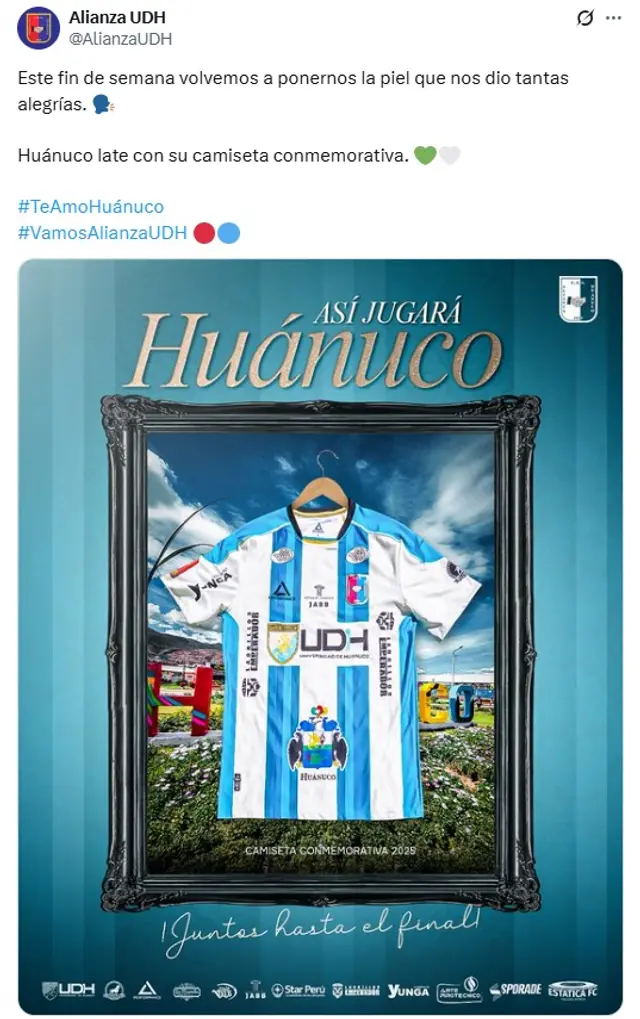 El cuadro huanuqueño volverá a usar su camiseta especial tras más de un mes. Foto: captura de Alianza UDH/X El cuadro huanuqueño volverá a usar su camiseta especial tras más de un mes. Foto: captura de Alianza UDH/X