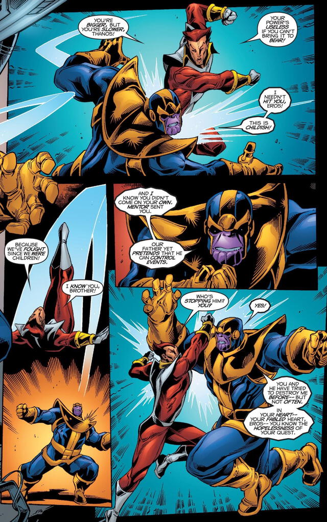 Eros enfrentándose a Thanos en las historietas. Foto: Marvel Comics
